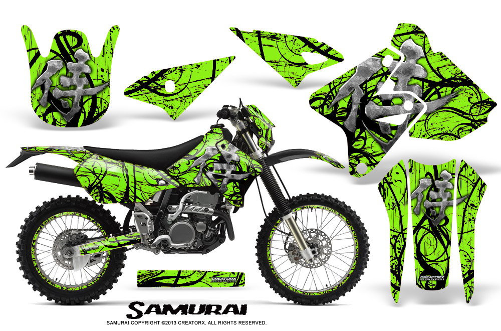 Suzuki DRZ400 Enduro Graphics Kit Samurai Black Green NP Rims